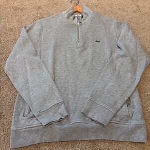 Lacoste Gray Zip Up Sweater with Ribbed Cuffs